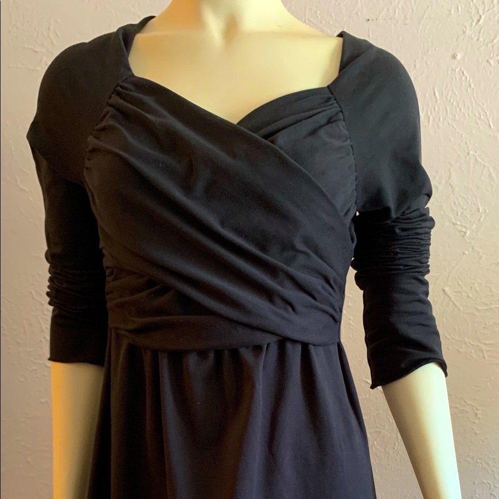 Prana Cotton/Spandex Faux Wrap Long Sleeve Black Dress, L. Pullover.